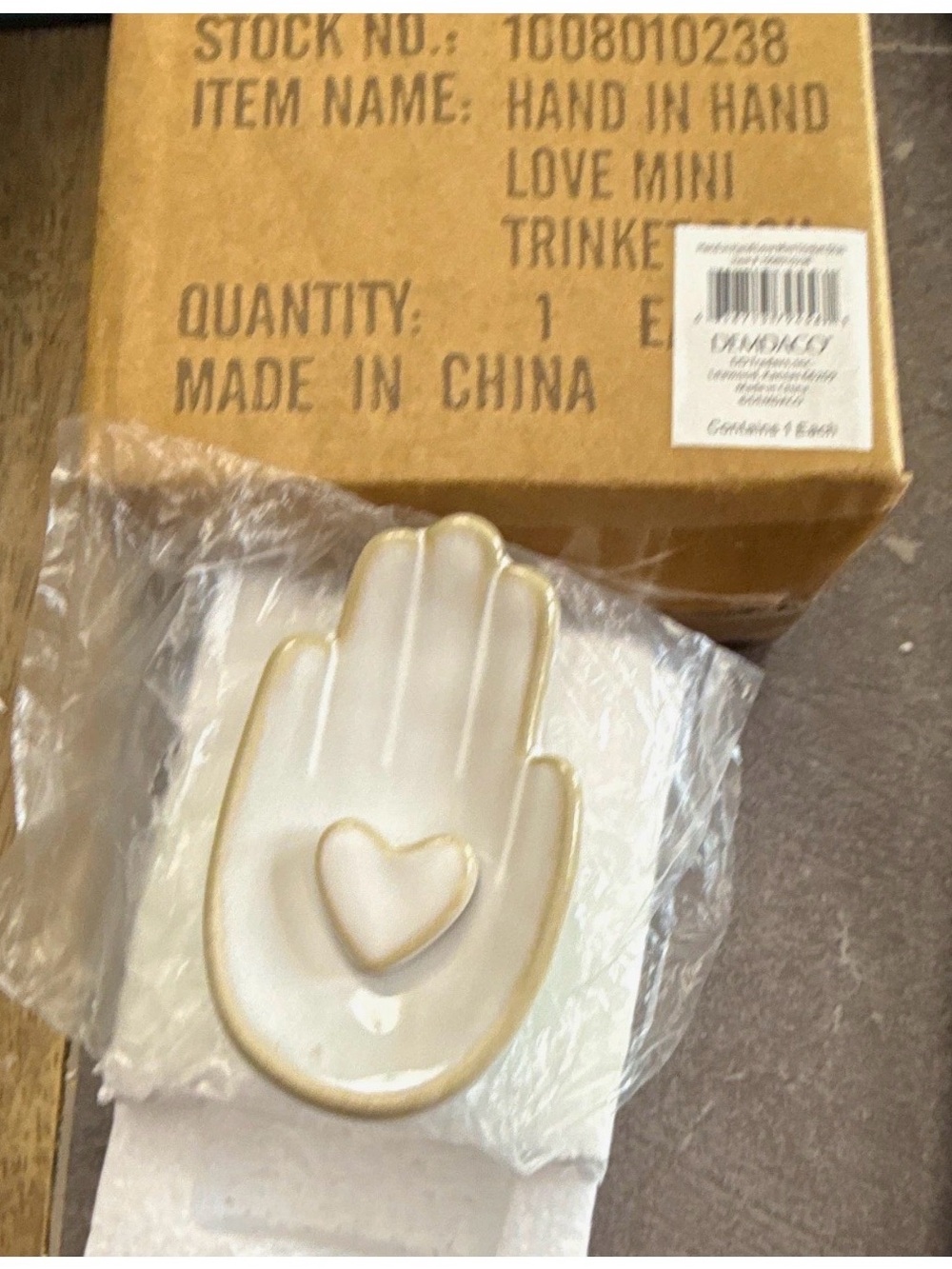 Demdaco White Ceramic Hand Trinket Dish with Gold Trim